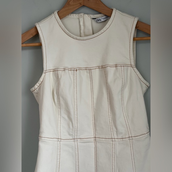 Zara Cream Stretch Denim Fit and Flare Mini Dress, Size XS - Picture 4 of 14